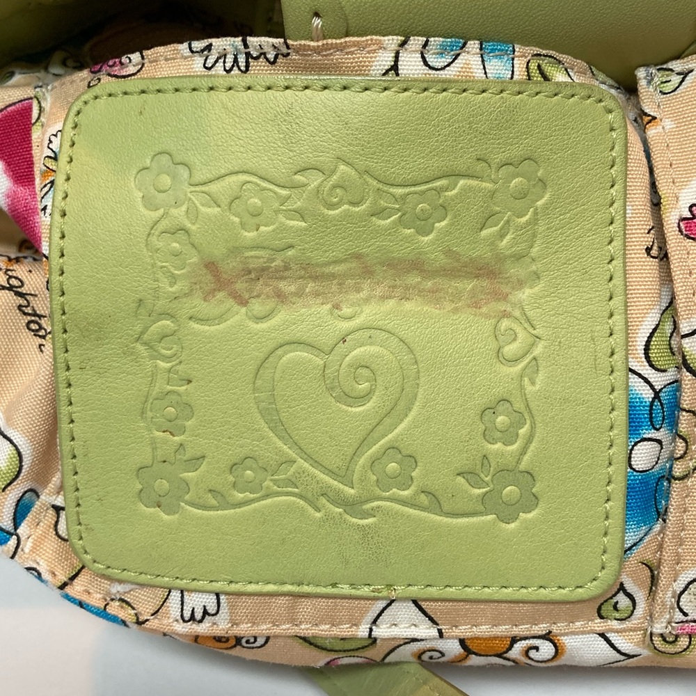Brighton Straw Purse w/Green Leather Trim + Multi-Color Textured Leather Flowers - Picture 11 of 14